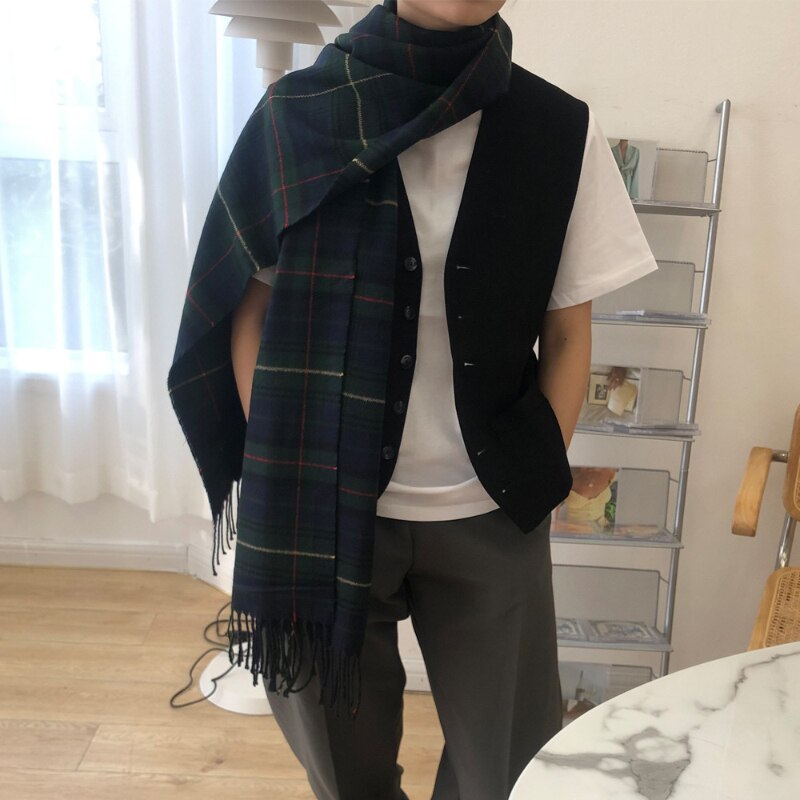 Korea Girls Scarf Women Cashmere ins Plaid Brown Scarf Warm Winter Pashmina Foulard Shawls Wraps Bandana