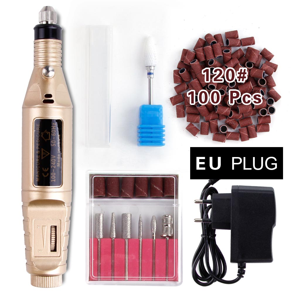 1 sæt power elektrisk manicure maskine keramisk skærer neglebor sæt fræsere pedicure apparat fil: Guld sæt 120