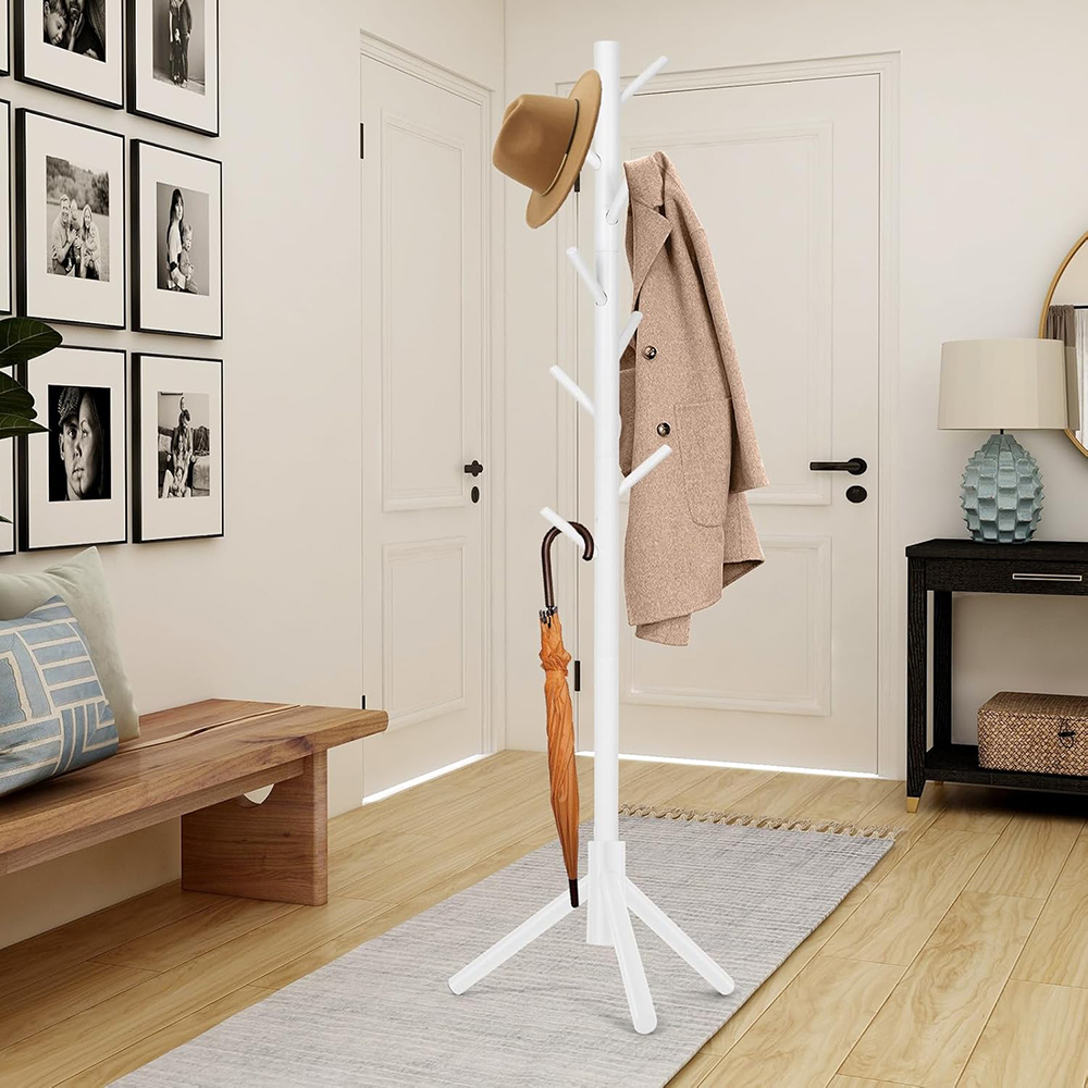 Coat Rack Freestanding Coat Rack with 8 Hooks and 3 Adjustable Size Tree Coat Racks for Bedroom Hallway Entrance Office for Hats: WHITE