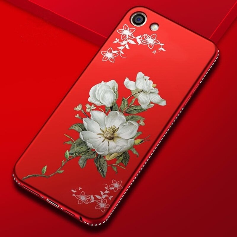 M6 Note Rhinestone Frame Case ForMeizu M5 Note M5s M6 Luxury 3D Relief Flower Pattern Soft Silicone Cover: M6 / Red(ML)