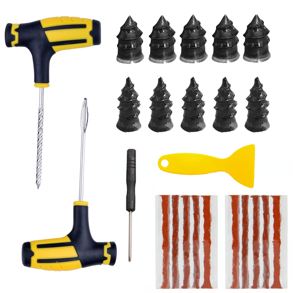 PWS-Kit de herramientas de reparación de neumáticos de coche, Kit de reparación de pinchazos de neumáticos sin cámara de goma, herramienta de tachuelas para bicicleta, juego de reparación de neumáticos de motocicleta: Azul