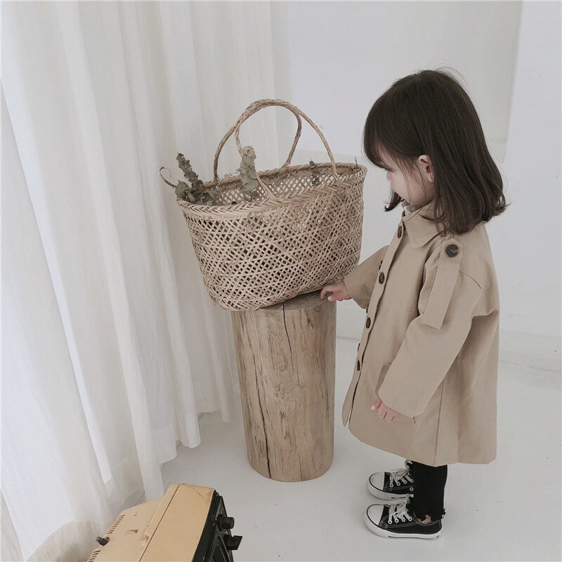Söta tjejjackor barn dubbla bröst vindjacka rockar barnkläder vår höst koreansk trenchcoat för tjejer