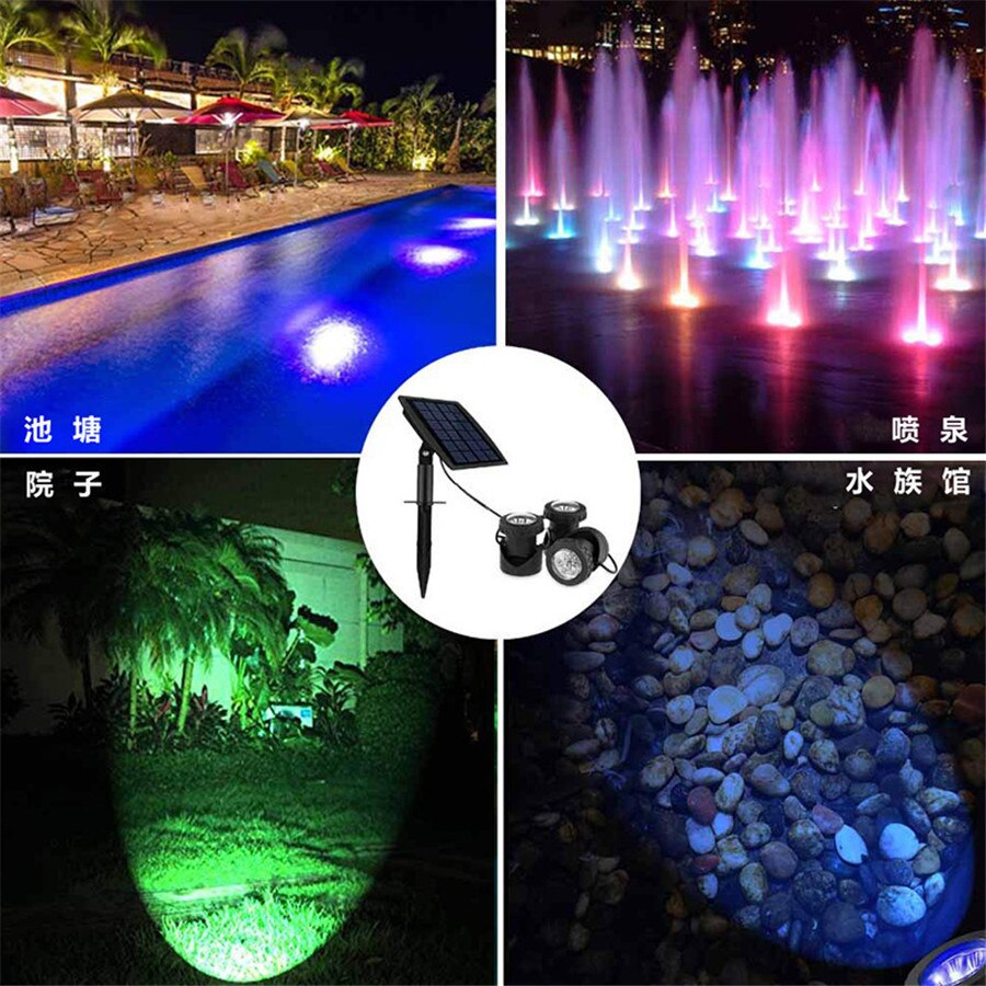 Thrisdar-luces solares subacuáticas cambiables IP68 RGB, foco bajo el agua, luz para piscina, fuentes, estanque y Acuario