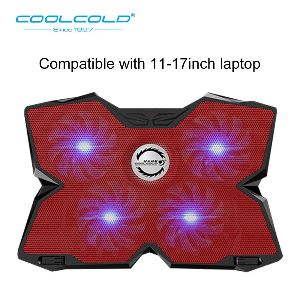 COOLCOLD Heavy Duty Laptop Cooling Pad Gaming Notebook Cooler Stand With Four USB Powered Fan For 11'' 12'' 15.6'' 17'' Notebook