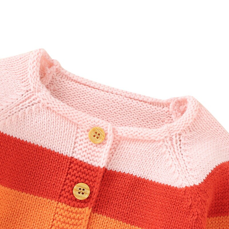 Children Kids Sweater Autumn Baby Girl Cardigan Striped Print Knitted Casual Outerwear Clothes