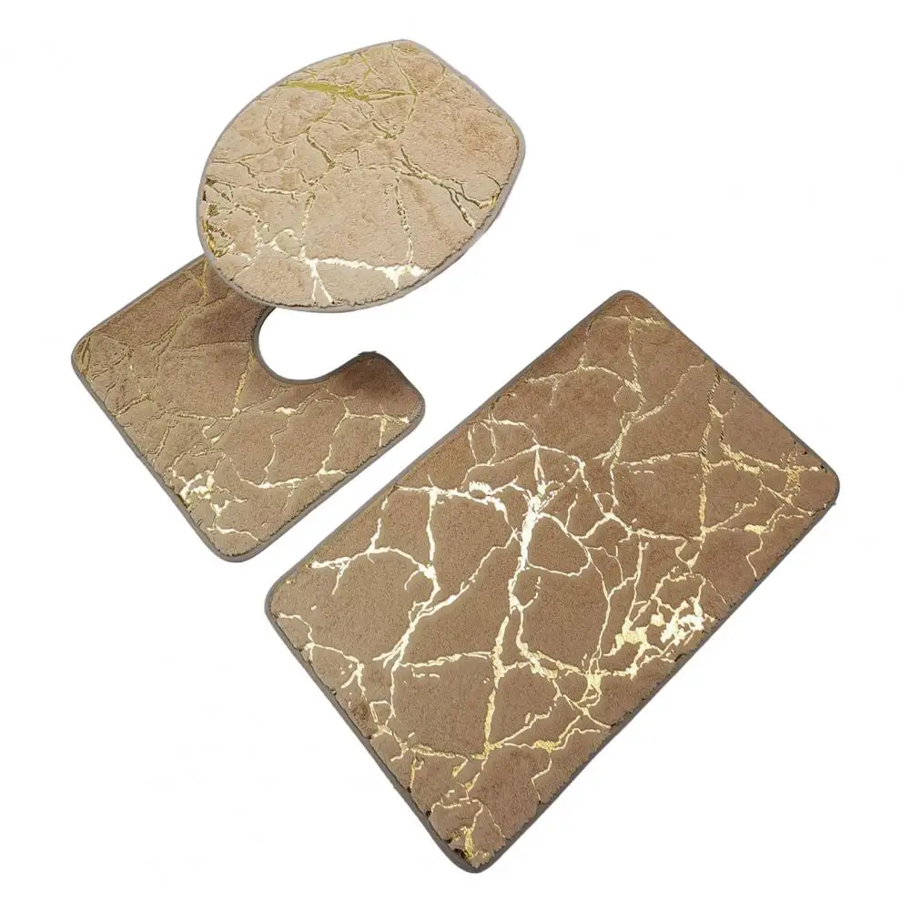 3 Pcs/Set Toilet Carpet Polyester Marble Toilet Lid Cover Bathroom Rug Stripe Printing Anti Slip Shower Rugs Home Accessories: black