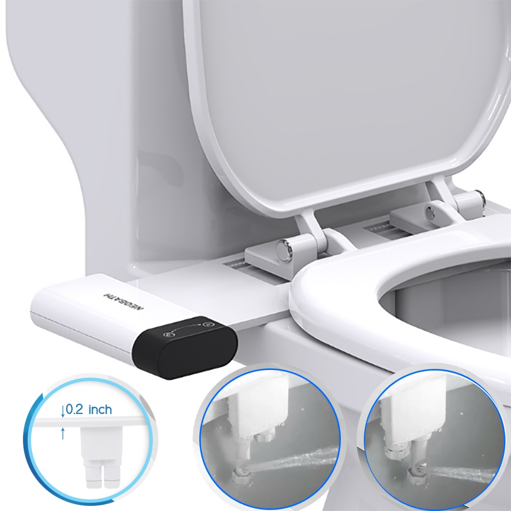 Ultra Thin Non-Electric Mechanical Toilet Seat Bidet Attachment Dual Nozzle Sprayer Fresh Water Spray for Personal Hygiene