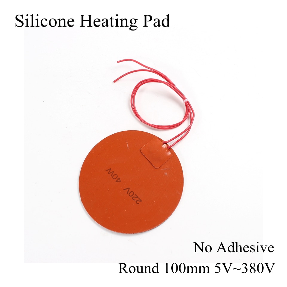 Round 100mm 5V 12V 24V Silicone Heating Pad Electric Silicone Rubber Heat Mat Heated Bed Plate Flexible Waterproof 3D Printer