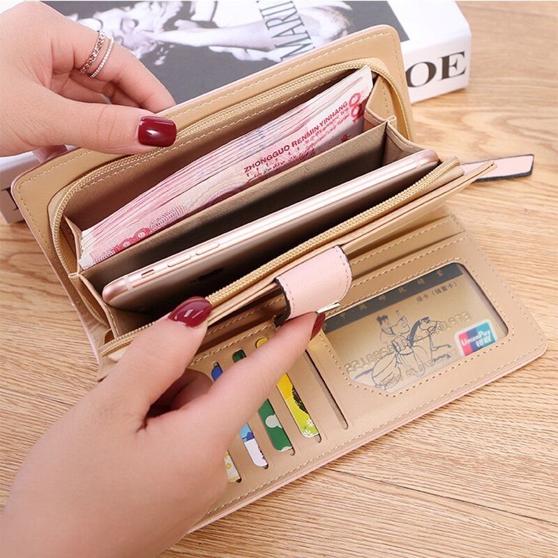 Women Leather Pink Wallet Hollow Out Leaf Brand Card Holder Clutch Casual Women Wallets Hasp Ladies Wallet Female Purse