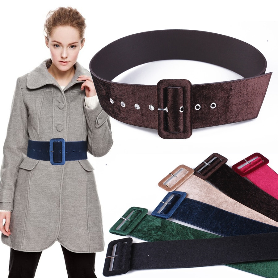 Brede Riem Vrouwelijke Jurk Riemen Versier Tailleband Mode Zilveren Pin Gesp Fluwelen Riem Party Riem Zwart Flanel Vrouwen