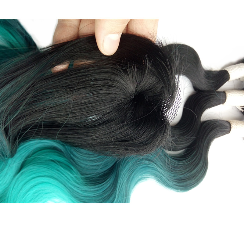 Extensión de pelo sintético impregnado 280 g/set 4 Uds. Color gris azulado negro 3 tonos Ombre alta temperatura fibra onda corporal para mujeres