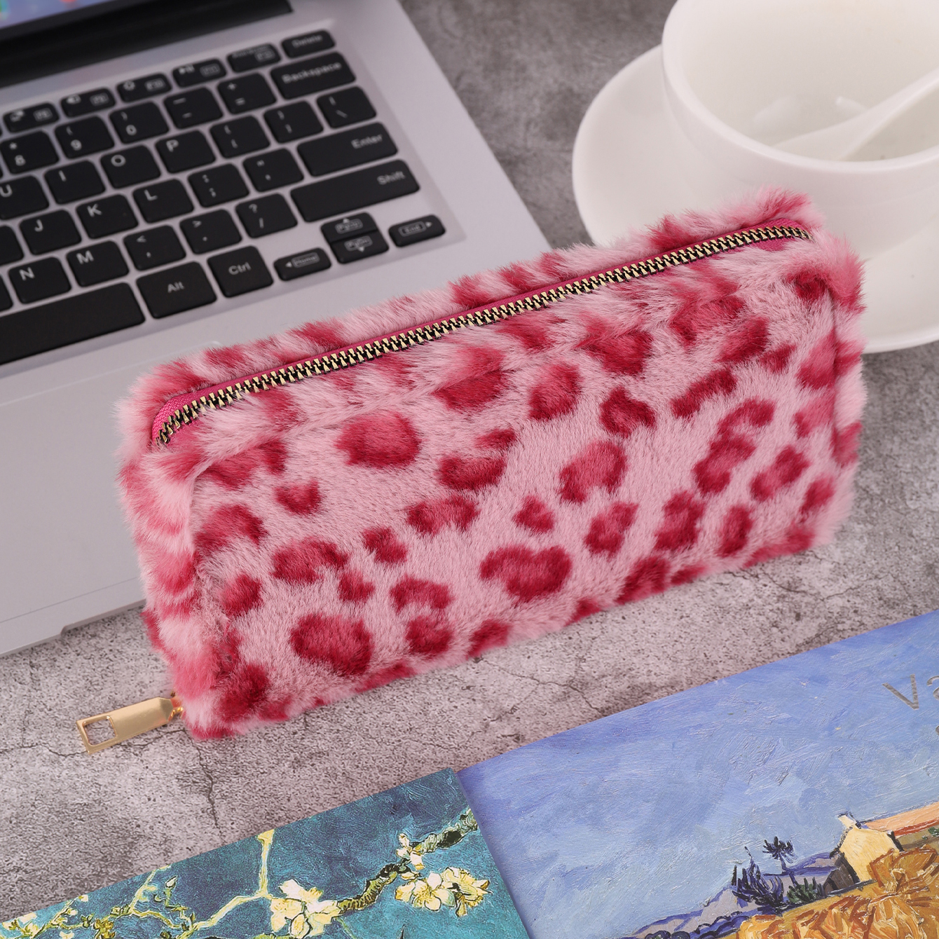 Plush coin purse, stylish leopard print long wallet, portable for everyday life: Clear
