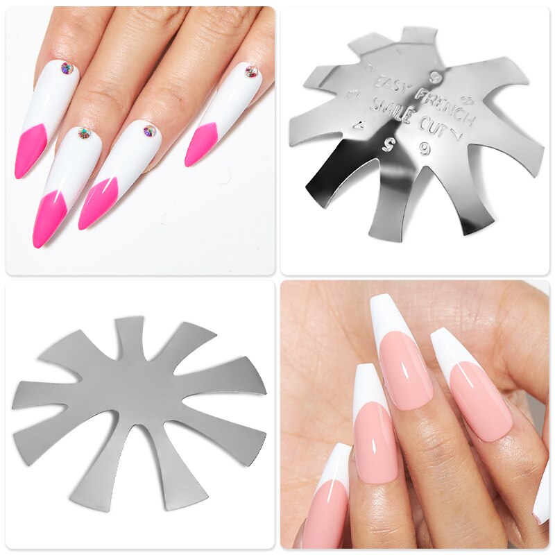 Pro 9 Sizes Easy French Smile Cut V Line Almond Shape Tips Manicure Edge Trimmer Nail Cutter Acrylic Pink White French Nails
