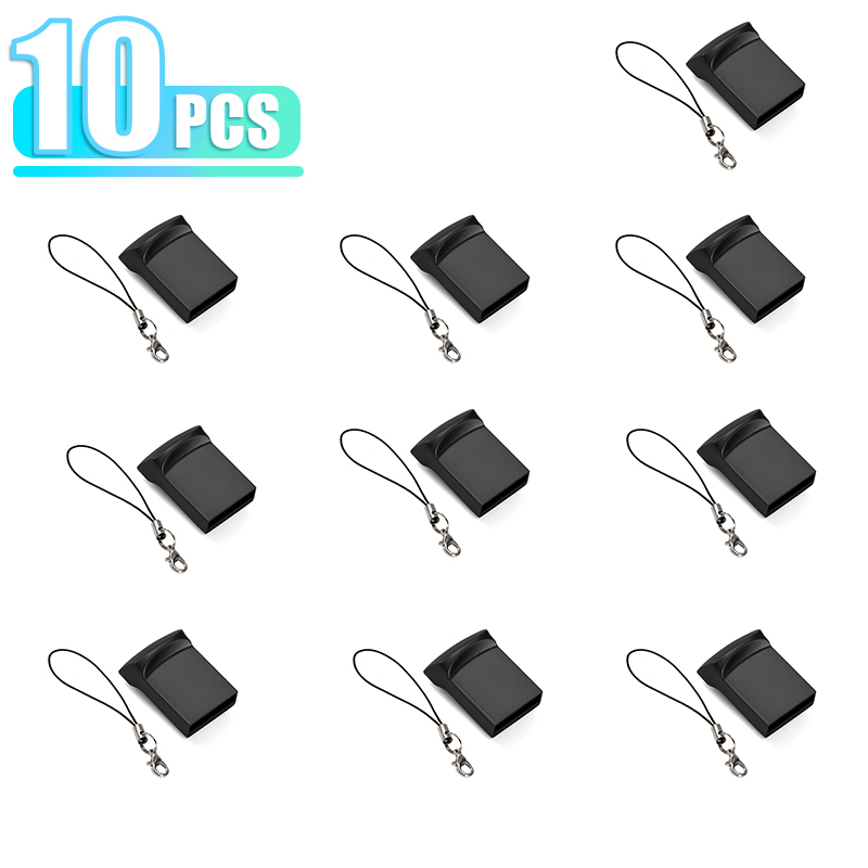 10 SZTUK Mini Metalowy Pendrive USB 128GB 64GB 32GB Hurtownia Pamięci USB 2.0 16G 8G Darmowy Łańcuszek Pen Drive 4G Dysk USB: czarny / 8 GB