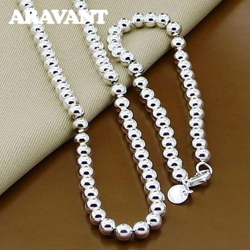 925 Zilveren Sieraden Set Mode 6Mm Bead Ketting Armband Voor Vrouwen Kostuum Sieraden Sets