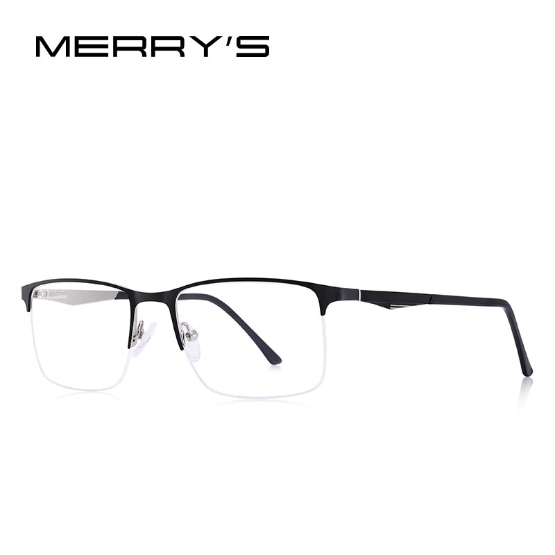 MERRYS-gafas de sol cuadradas para hombre, anteojos masculinos de , Montura de gafas de aleación de titanio, para miopía, graduadas, ultralivianas, S2059: C03 Black Silver