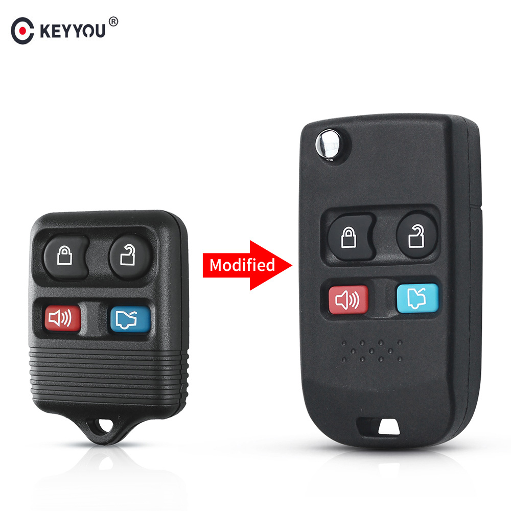KEYYOU 4 Button Modified Folding Flip Fob Remote Key Shell For Ford Focus Complete Escape Mustang Explorer Lincoln Town Sport