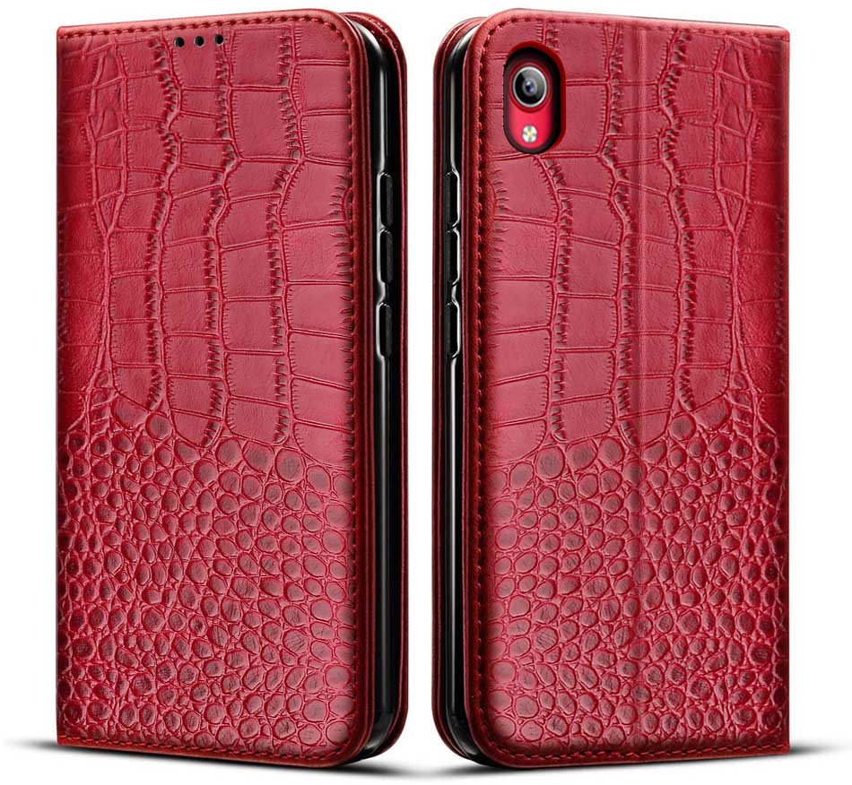 Coque portefeuille à rabat en cuir pour Vivo Y91i, 1816, 1820: For Vivo Y91i / Red