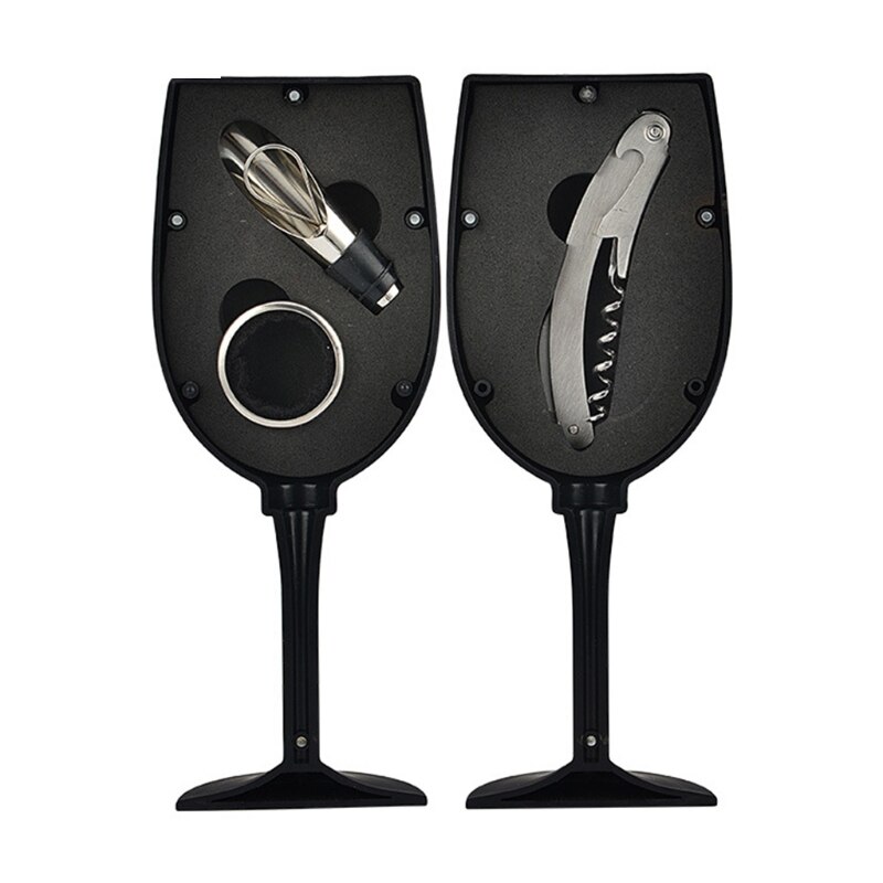 Wine Bottle Opener Stopper Set with Bottle/Cup Shape Storage Case Stainless Steel Pour Spout Drip Ring Practical Gadget: 3A