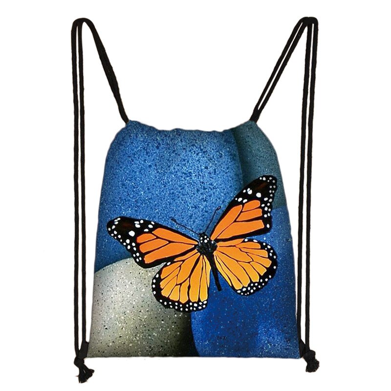 Bella farfalla stampa adolescente ragazze borsa con coulisse zaino zaino Casual giornaliero borse con coulisse borse di stoccaggio: 013