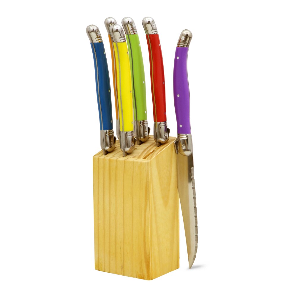6 Pcs/7 Pcs Laguiole Stijl Roestvrij Staal Steak Mes Set Steak Messen Met Houten Houder Staal Diner Mes bestek Set: 6pcs knife in holder