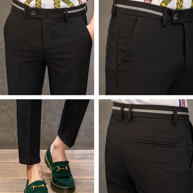 Britisk stil herre grå kjole bukser herre forretningsdress bukse casual slim fit herre dress bukser pantalon kostyme sommer