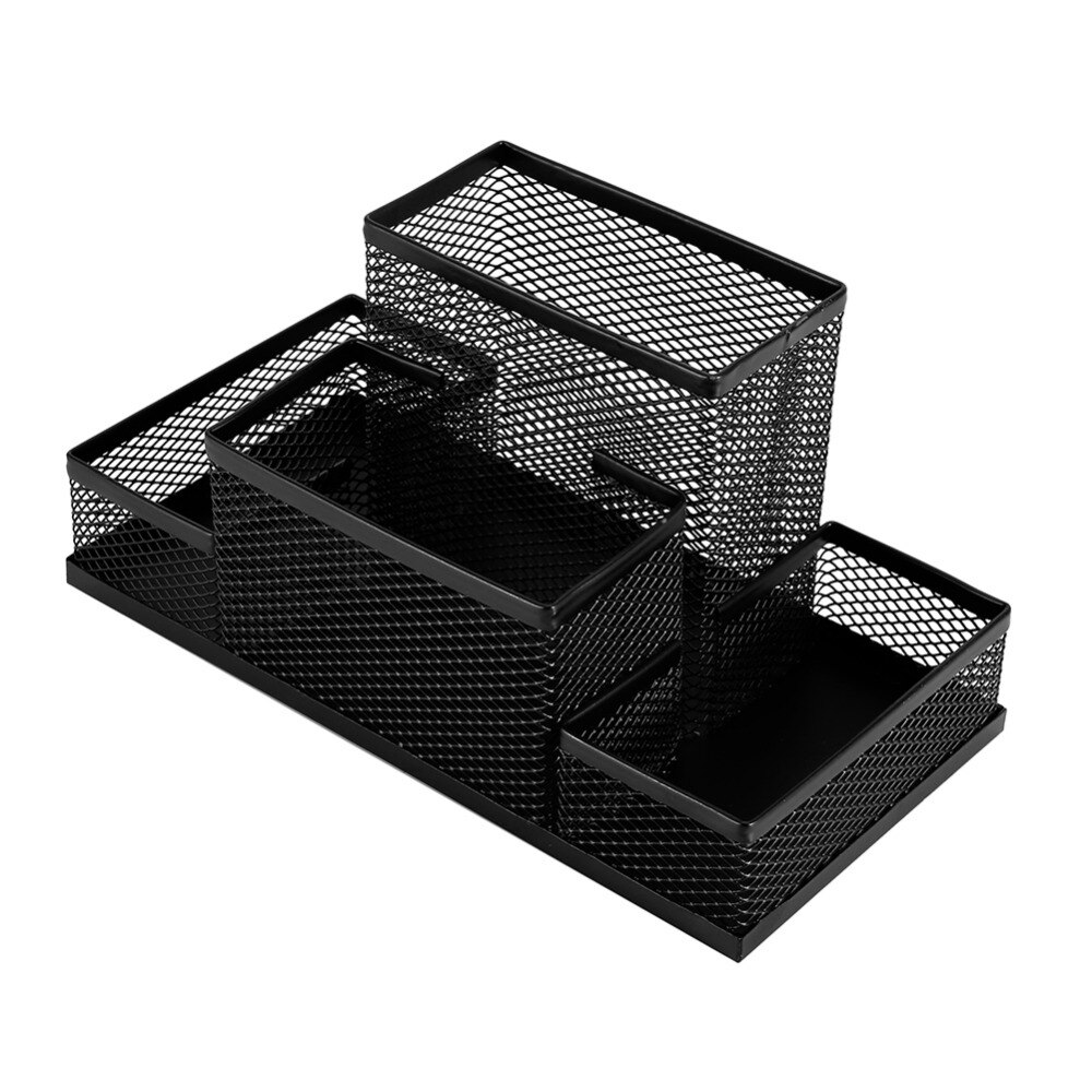 Zwart Cube Metalen Stand Mesh Stijl Pen Potlood Heerser Houder Bureau Organizer Opslag