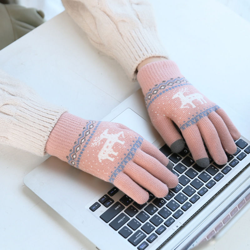 Handschoenen dames winter warm herfst cartoon studenten touchscreen jia hou rong garen gebreide katoenen vingers mannen qi xing che