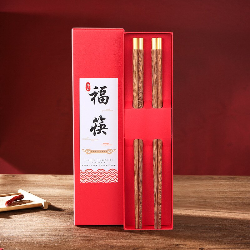 Natural Wood Wendge Chopsticks Cutlery Tableware Set Chinese Chopsticks Food Chopsticks Set Housewarming Box: Red