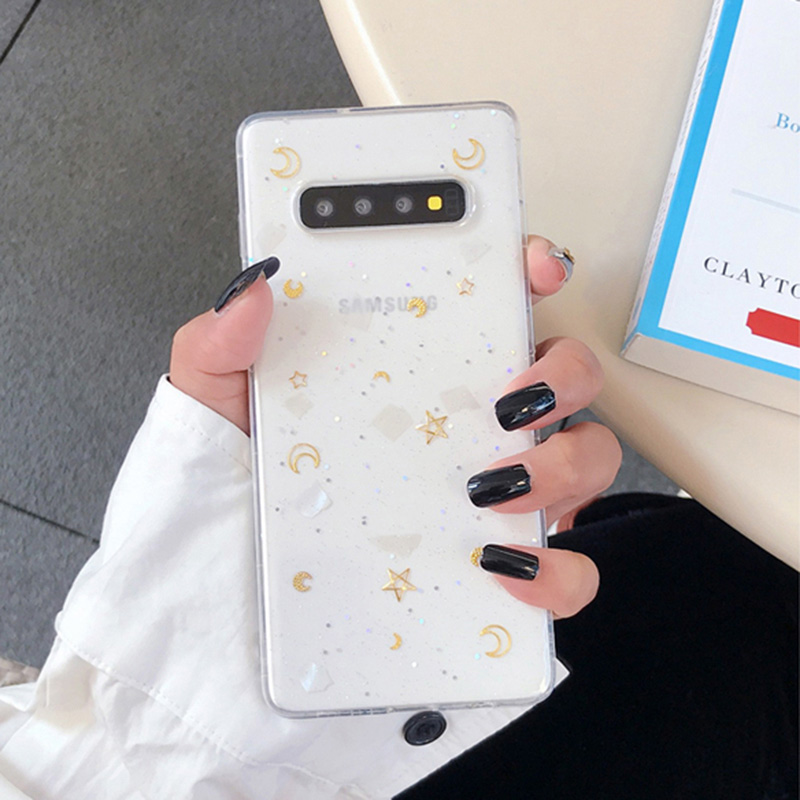 YHBBCASES Für Samsung Galaxy S8 S9 S10 Plus Bling Gold Sterne Mond Klar Weichen Fällen Für Samsung Note 10 8 9 Glitter Pulver Abdeckung: For Samsung Note 9