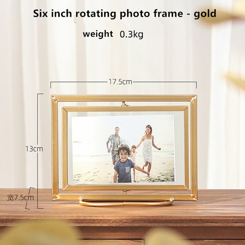 Cadre Photo géométrique en fer forgé, accessoires décoratifs créatifs pour la maison: 6 inch rotating gold