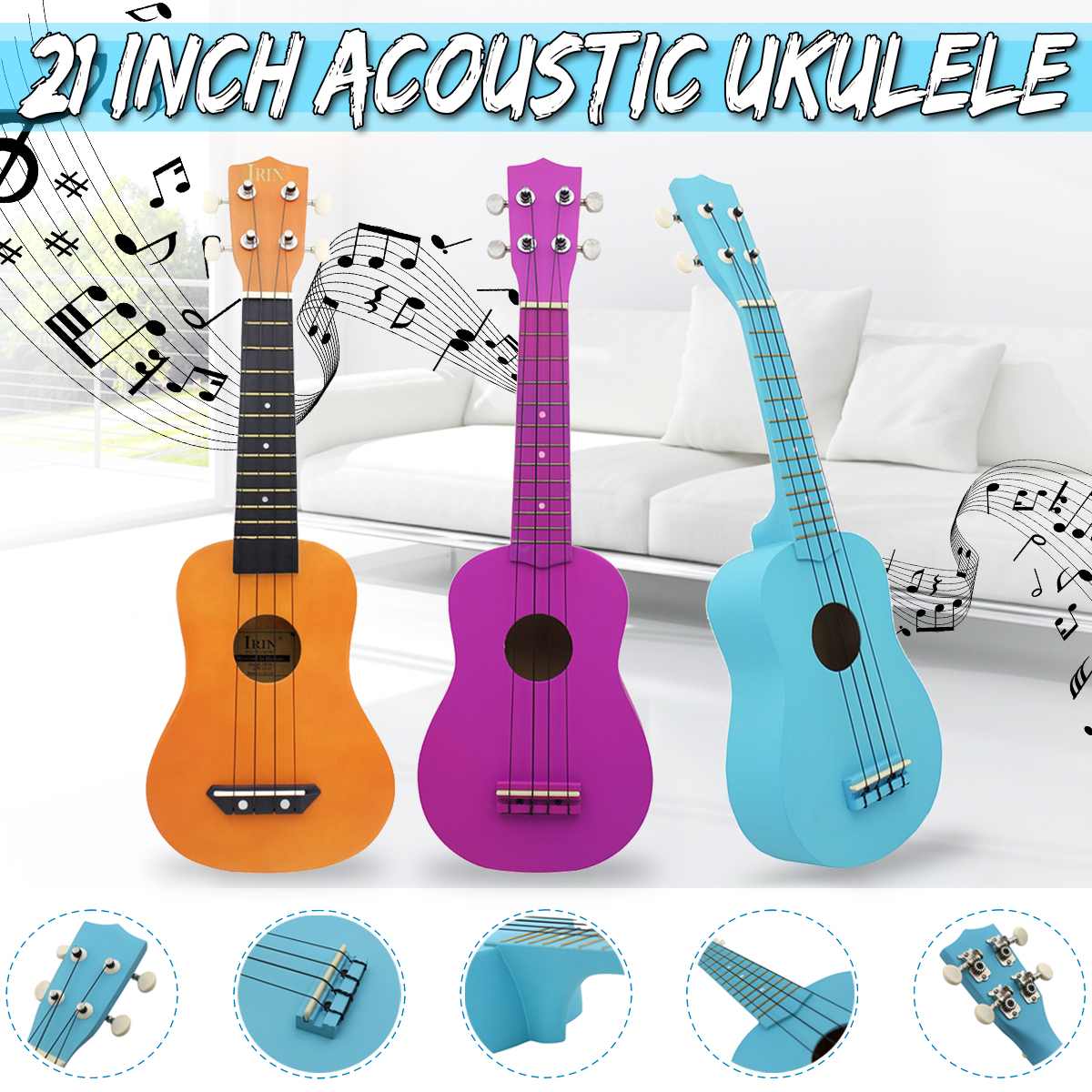 21 inch sopraan ukelele, lindehout, akoestische nylon, 4- snarige ukelele, kleurrijke mini-gitaar voor kinderen, beginners of basisspelers