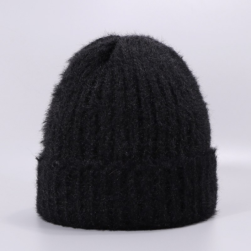 Konijnenbont Muts - Winter Warme Gebreide Dikke Muts voor Dames Heren - Casual Effen Stijl - 55-60cm Hoofdomtrek: B