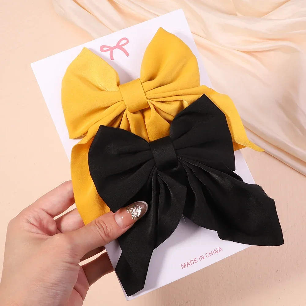 2 unids/set de pinzas para el cabello con lazo liso y dulce para mujeres y niñas, horquillas con lazo, pasadores hechos a mano, accesorios para el cabello,: Rojo