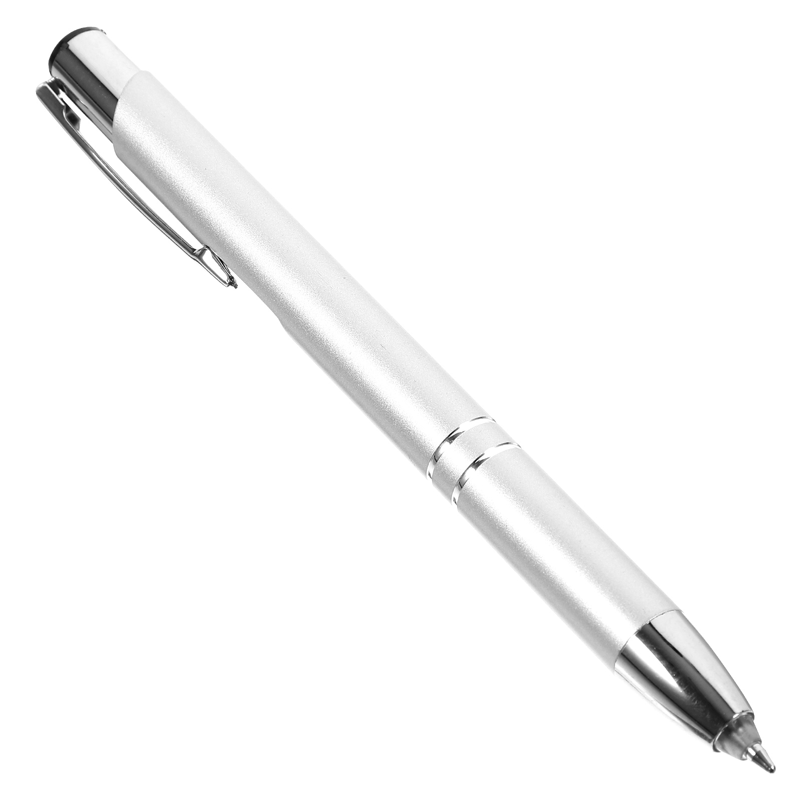 LED-Lichtstift, Metall-Kugelschreiber, Unterschriftenstift, Bildschirm-Stift-Stift, beleuchtete Spitze, LED-Taschenlampe, Stift für Büro, Nachtschreiben: Silber weiß