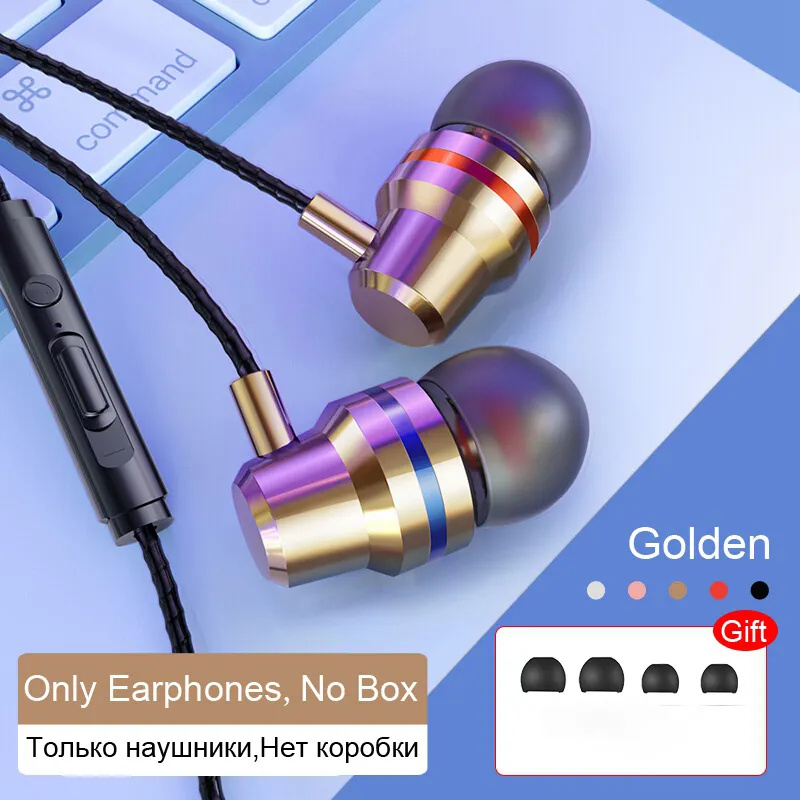 Kabel gebundene Kopfhörer 3,5mm Sport Ohrhörer Telefon Headset 4d Stereo Headset mit Mikrofon Lautstärke regler Musik Ohrhörer für Xiaomi Huawei: Gold