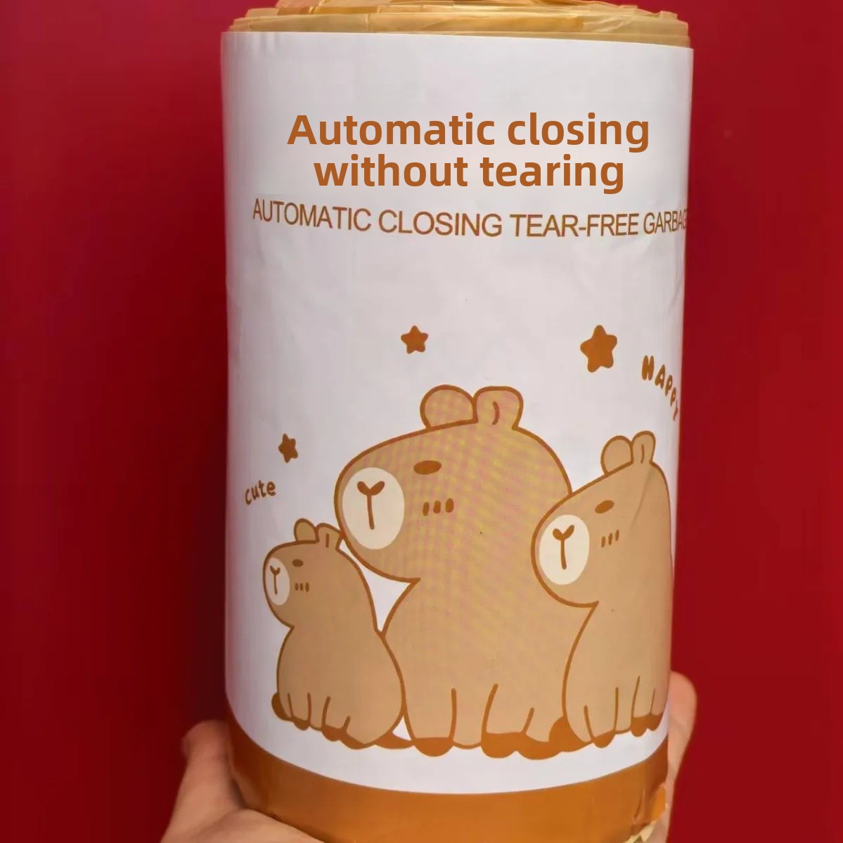 Thickened Handheld Drawstring Kitchen Cleaning Plastic Bags Large Size Cartoon Printing Garbage Bags Household Essential: WHITE