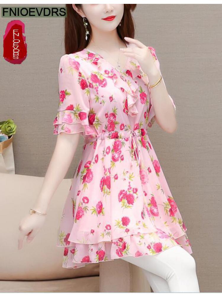 M -5xl klær klær dame europeisk stil basisskjorte blomstertrykk retro rysjer magetunika peplum topp bluser
