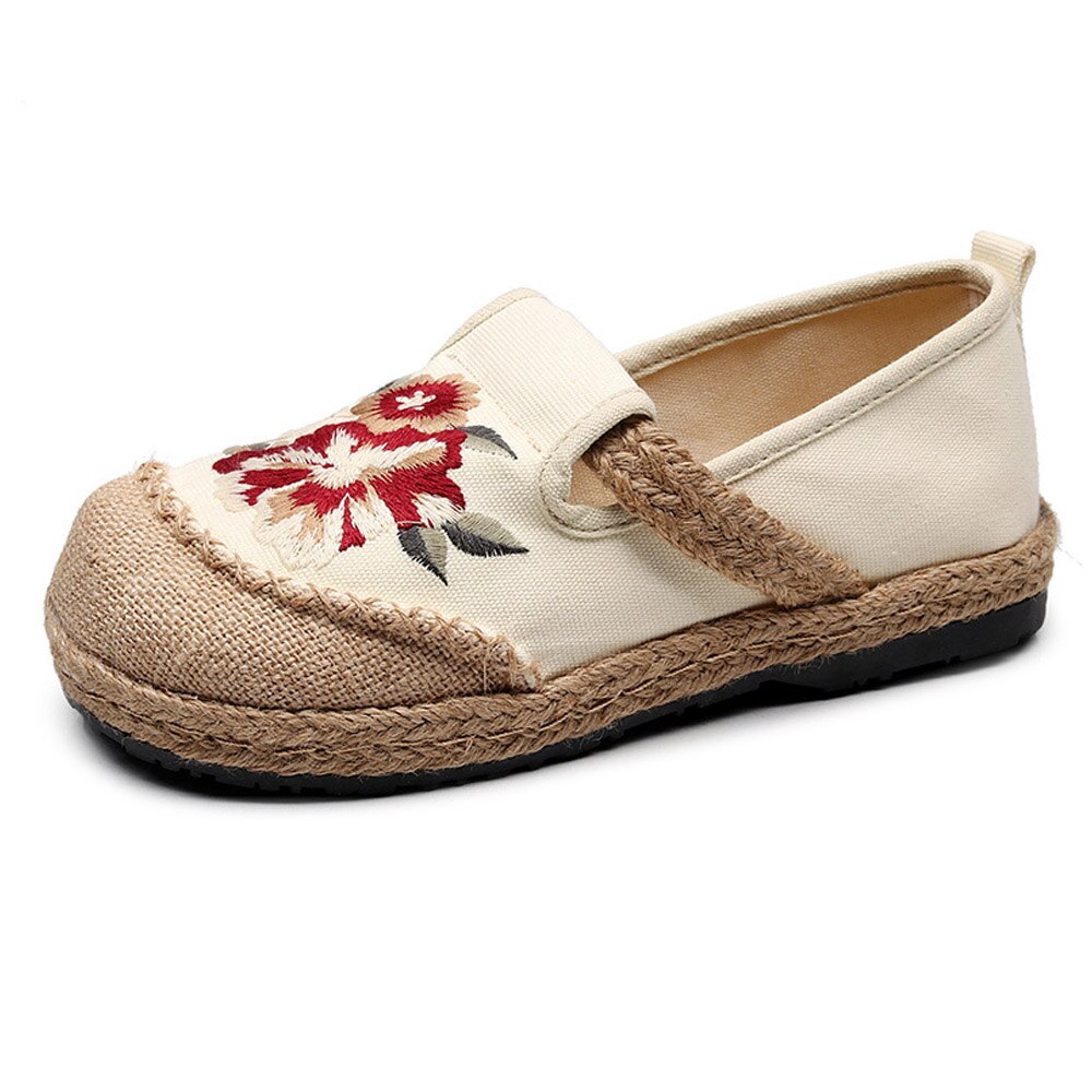 Vegan Handmade Women Linen Cotton Loafers Espadrilles Flower Embroidered Ladies Casual Flat Platform Sneakers Shoes