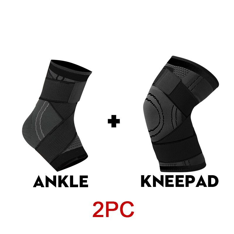 Skdk 4pc/ set compressie kniebrace sport hardlopen basketbal fitness fietsen tennis knie enkel elleboog pols ondersteuning set: Tz002- zwarte / M (kniebeschermer)