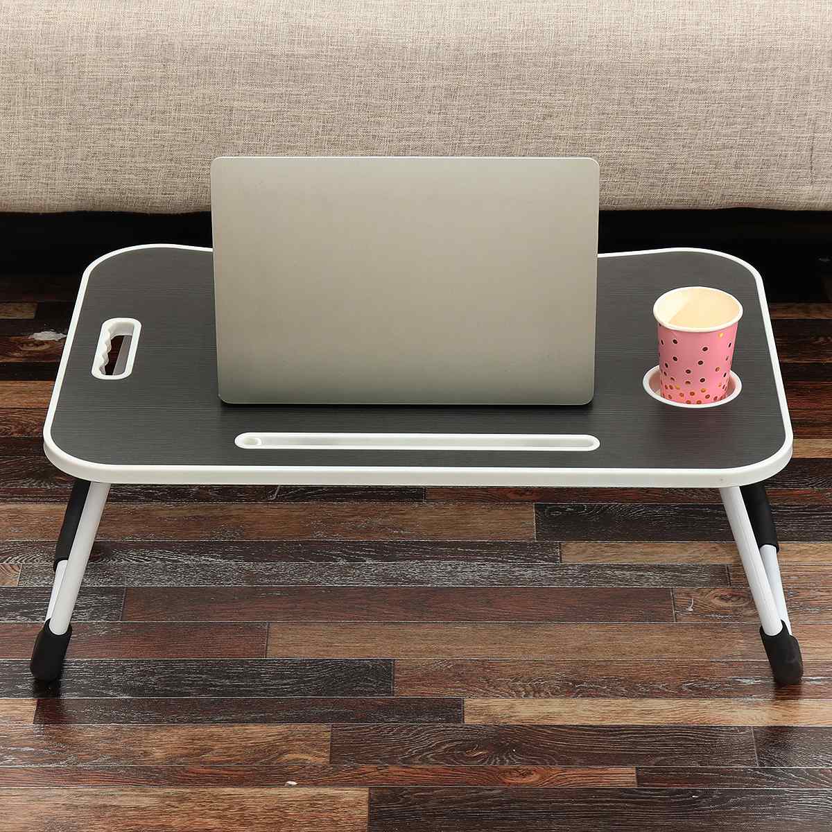 Folding Laptop Table with Slot Hole Computer Table College Student Dormitory for Bed Sofa Study Desk Bed Table: Black