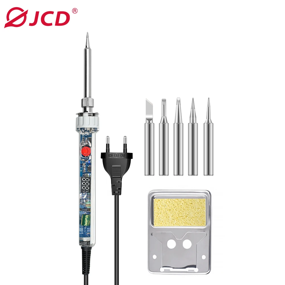 JCD 100W Electric Soldering Iron P907 110V 220V Adjustable Temperature LCD Digital Display With Switch Welding Repair Tools: dark blue / Under 50W / us