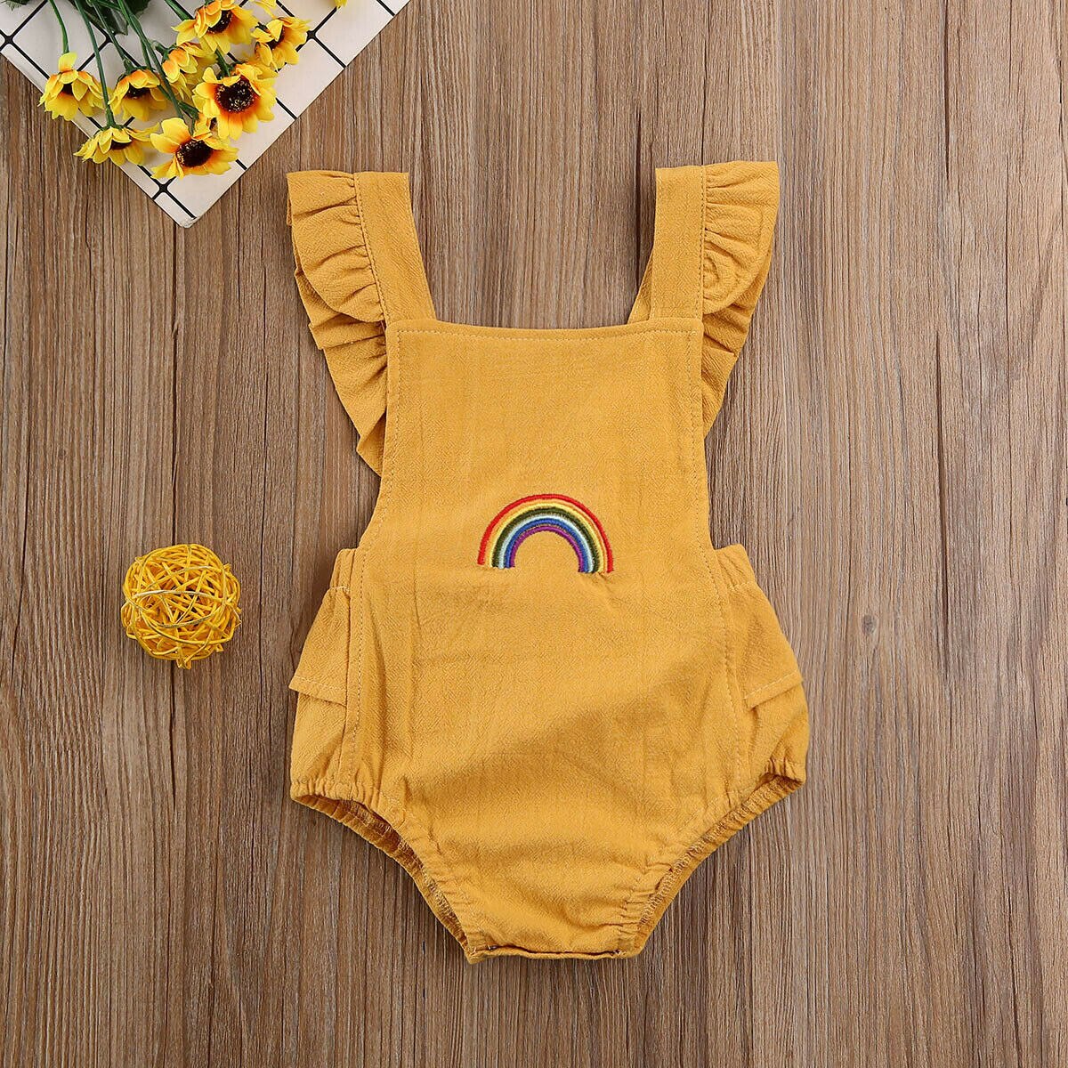 Babymeisjes romper zonder mouwen, geplooide katoenen jumpsuit, outfits, zonnepak, schattige babymeisjeskleding 0-18m