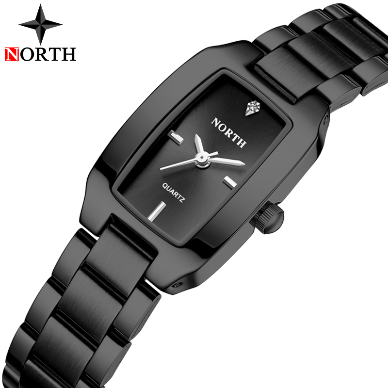 Luxuy Brand NORTH Watches Women Casual Steel Strap Quartz Watch Women Waterproof Bracelet Watches Lady Reloj Mujer: Black Black