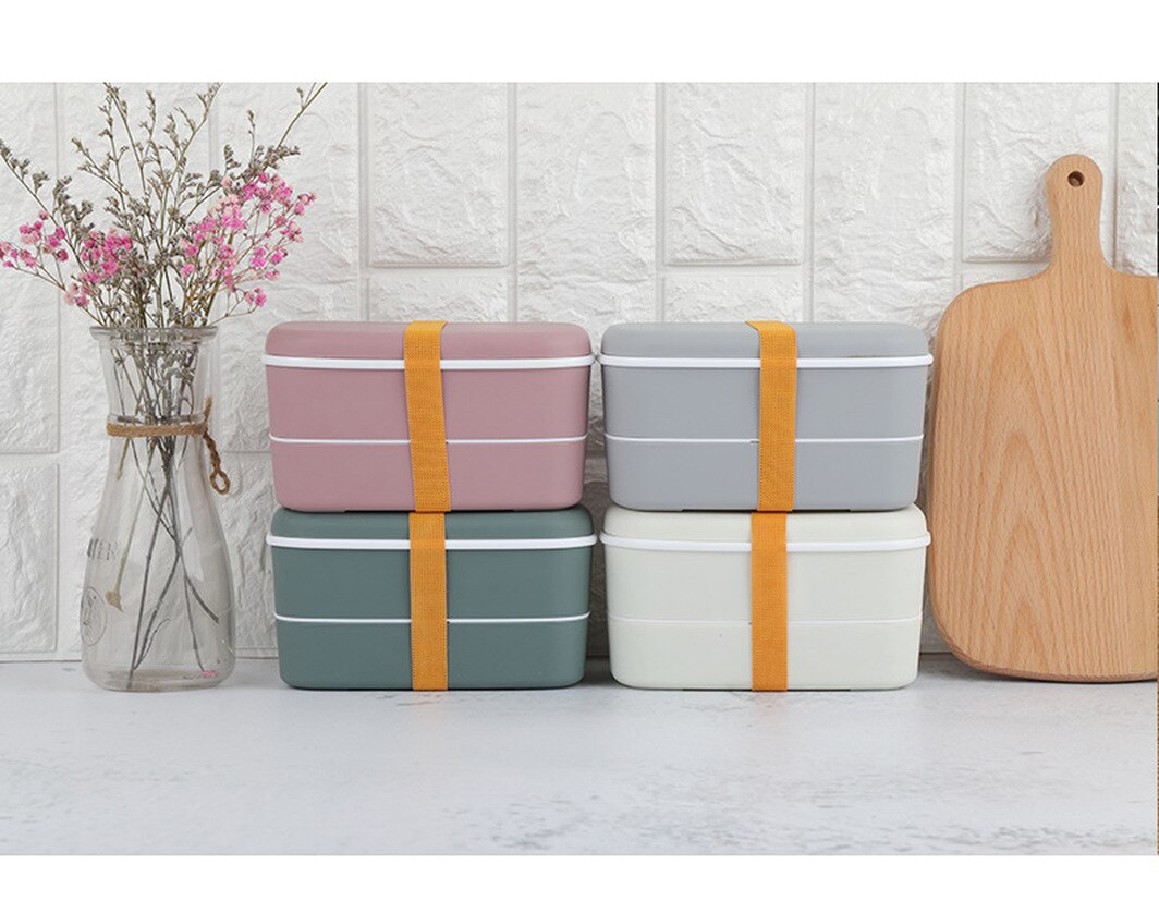 Lunch BoxJapanese Style Simple Double Student Lunch Box Portable Multi-layer Lunch Box with Tableware