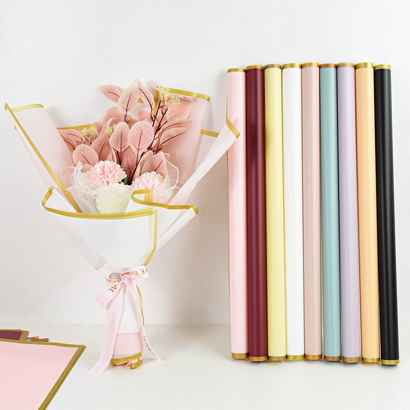 Papel de de flores con borde dorado, embalaje de medio transparente, ramo de floristería, papel de para boda, de cumpleaños, 5 uds.