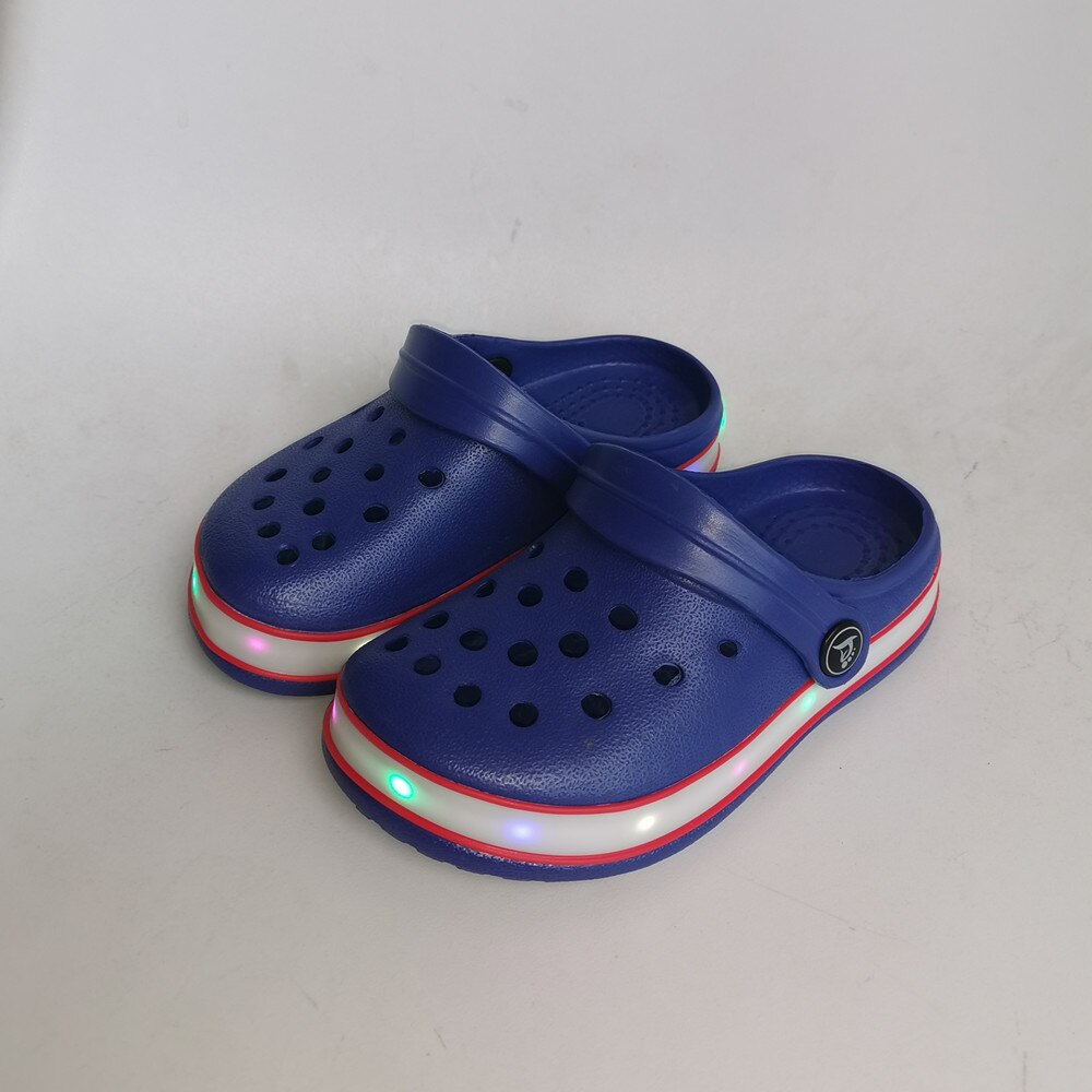 Ltolo barn pojke baby neon led-lampor sommar mulor sandaler krokodil småbarn träskor tofflor skor för pojkar storlek 28 29 30 31 32 33