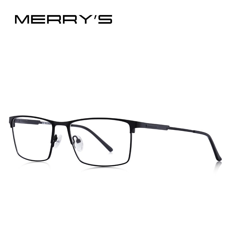 MERRYS-gafas de sol cuadradas para hombre, anteojos Montura de gafas de aleación de titanio para miopía, graduadas, ultralivianas, S2047: C01 Black