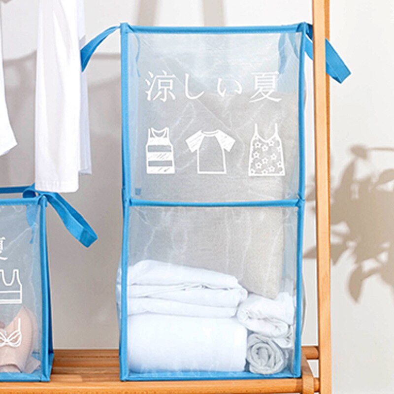 Foldable Laundry Basket Mesh breathable dirty clothes basket Simple bathroom home storage basket two Sizes: sky blue