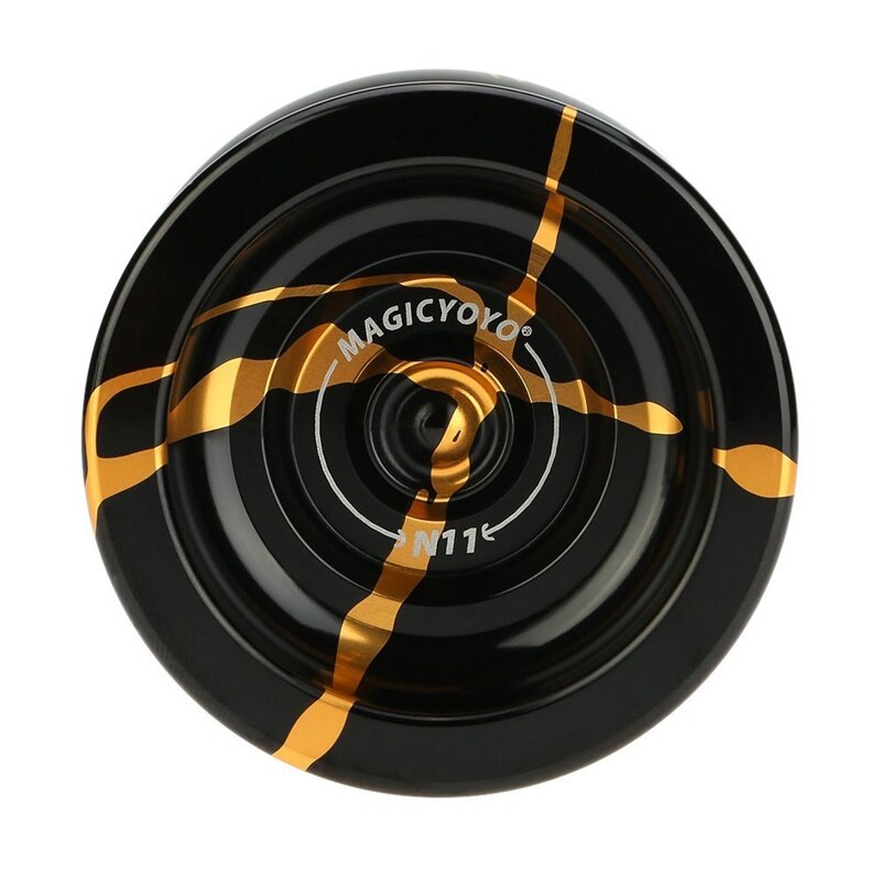 icyoyo N11 Alloy Aluminum Yoyo Unresponsive Yoyo Ball (Black Golden) Bag, Glove 5 Strings